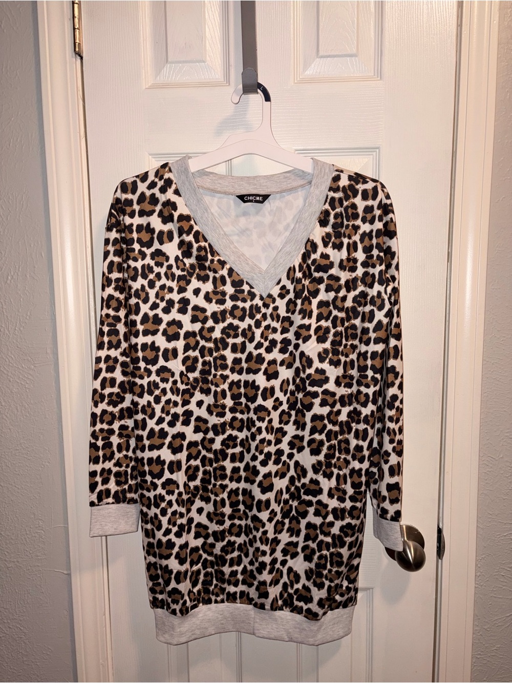 chic White CHICME Shirt Dress with Black Brand Tag